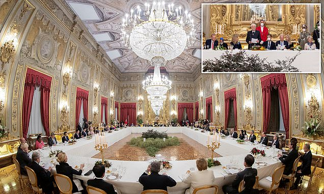 Johnson and Biden join world controllers as they feast on salmon and sea bass at G20 gala dinner in Rome