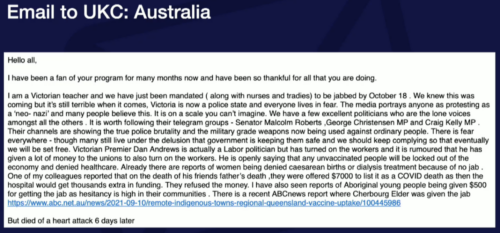 Email from Australia